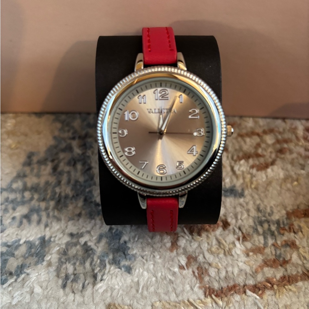 Valletta Silver Watch with Red Strap